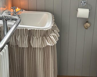 Sink Skirt | Cottage Bathroom Basin Curtain | Under Sink Cover | Farmhouse Vanity | Neutral Stripe