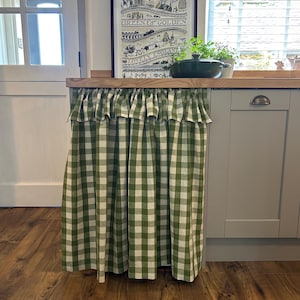 Linen Cotton Blend, Pasture Green & White, kitchen curtain, cottage core