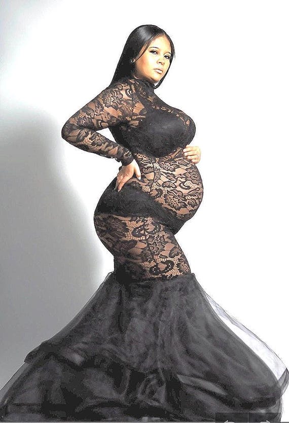 black lace maternity dress Gown For Photo Shoot- Rose Gown XL Effortlessly sophisticated Black Lace Twist Draped Sheer
