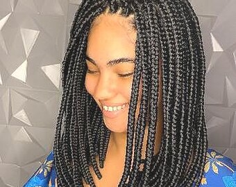 Handmade Black Shoulder‑Length Braided Wig for Women