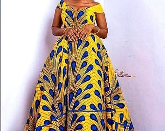 Yellow African Maxi Dress, Ankara Plus Size Gown, Kaftan Dress For Women
