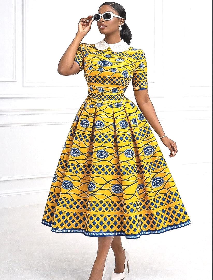 cheap formal dresses houston tx Yellow Stripe Ankara Fitted Dress – Efia Fashions