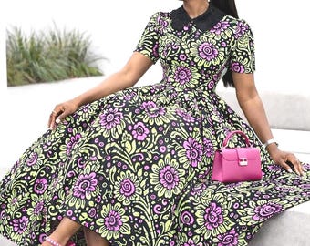 African Print Midi Dress For Women, Ankara Gown, Church Dress