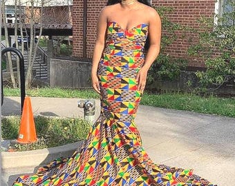 African Sweetheart Mermaid Dress, Kente Gown