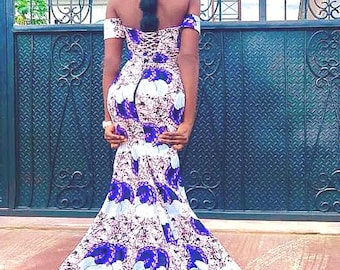 African Print Mermaid Prom Dress, Ankara Birthday Gown