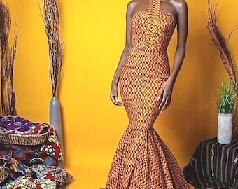 African Print Fitted Maxi Dress For Women, Mermaid Gown