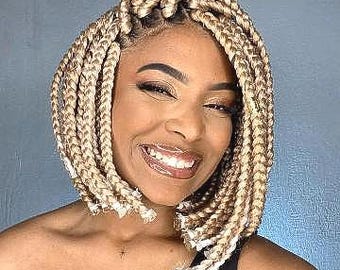 Peluca rubia estilo bob trenzada para mujer, peluca corta de cabello humano.