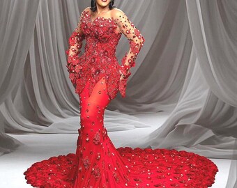 Red Sweetheart Fitted Mermaid Gown, Red Birthday Dress