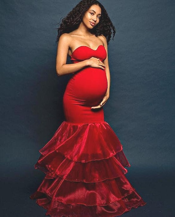red fitted maternity dress Just Perfect Tiered Ruffle Maxi Dress Oat main image 1