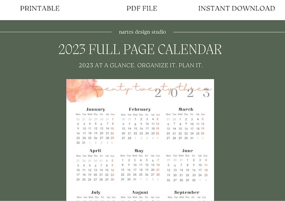 2023 Calendar Print/printable Pdf/yearly Wall Calendar/monday Start/a4 Printable  Calendar - Etsy