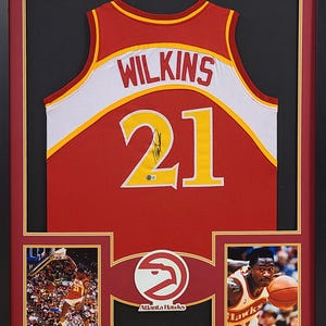 Dominique Wilkins Framed Signed Red Jersey Beckett Autographed Hawks