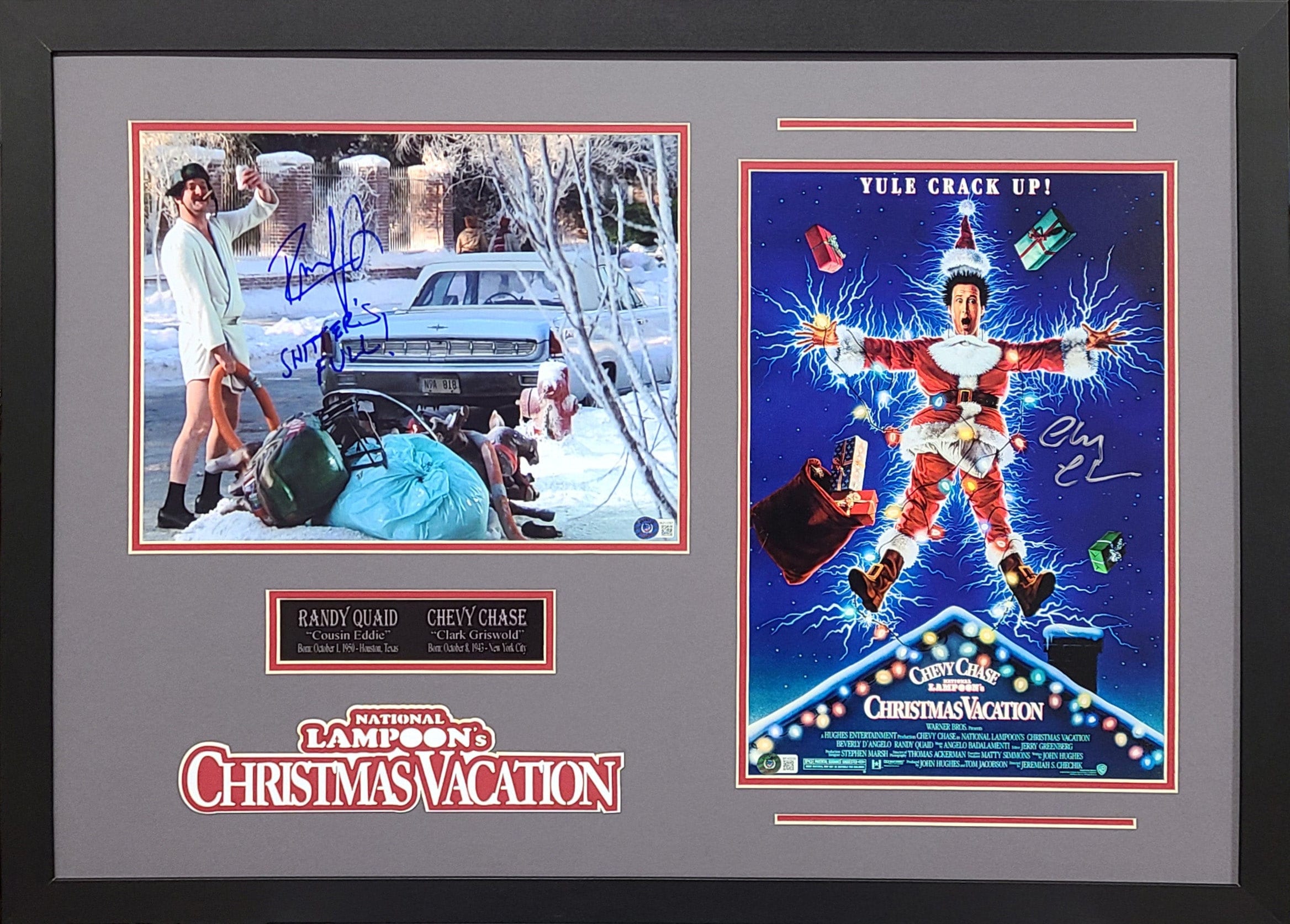 Chevy Chase & Randy Quaid Christmas Vacation Signed White Pro Style Jersey  BAS W