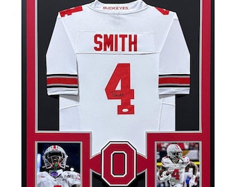 Jeremiah Smith Signed Framed White Jersey JSA Autographed Ohio State