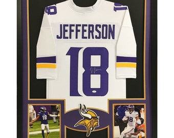 Camiseta firmada y enmarcada de Justin Jefferson, autografiada por JSA, Minnesota Vikings