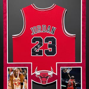 Michael Jordan Framed Signed Bulls Red Jersey UDA Autographed UpperDeck