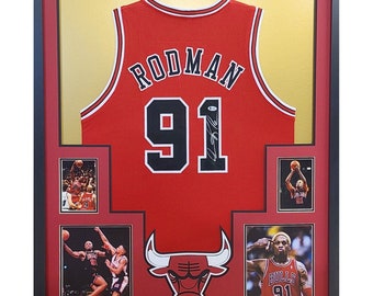 Dennis Rodman Signed Framed Red Jersey Beckett Autographed Chicago Bulls