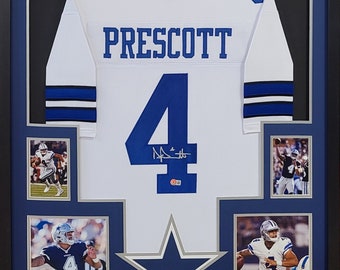 Dak Prescott Framed Signed White Jersey Beckett Autographed Dallas Cowboys