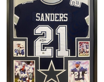 Deion Sanders Framed Signed Cowboys Blue Jersey Beckett Autographed