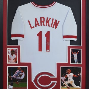 Barry Larkin Signed Framed White Jersey Autographed Cincinnati Reds JSA