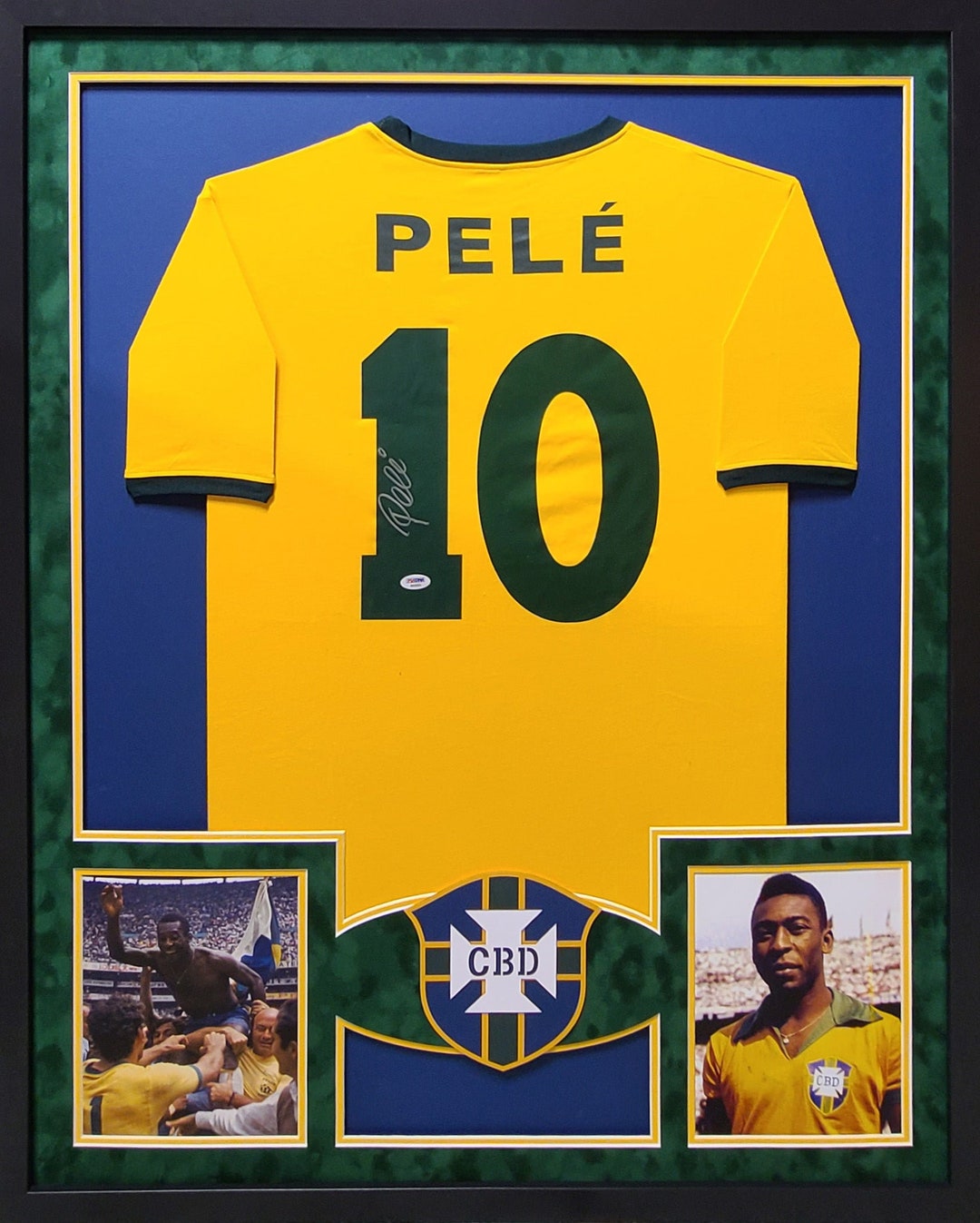 Pele Hand Signed Brazil Style 1970 Football Shirt In A Framed Presentation