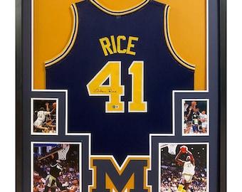 Glen Rice Framed Signed Navy Jersey Beckett Autographed Michigan