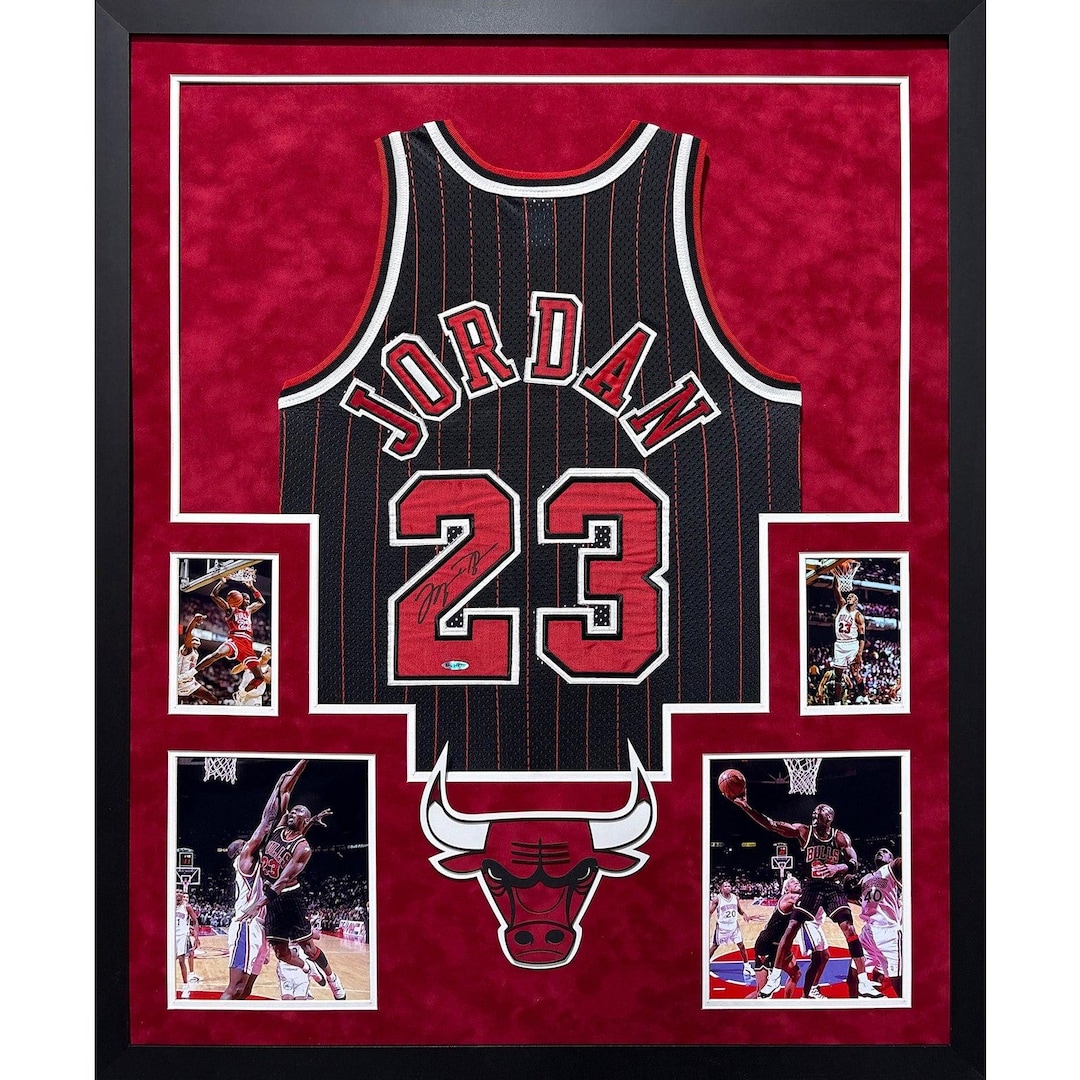 Bull Jordan Pattern Michael Jordan Framed Signed Bulls Black Jersey UDA Autographed ...