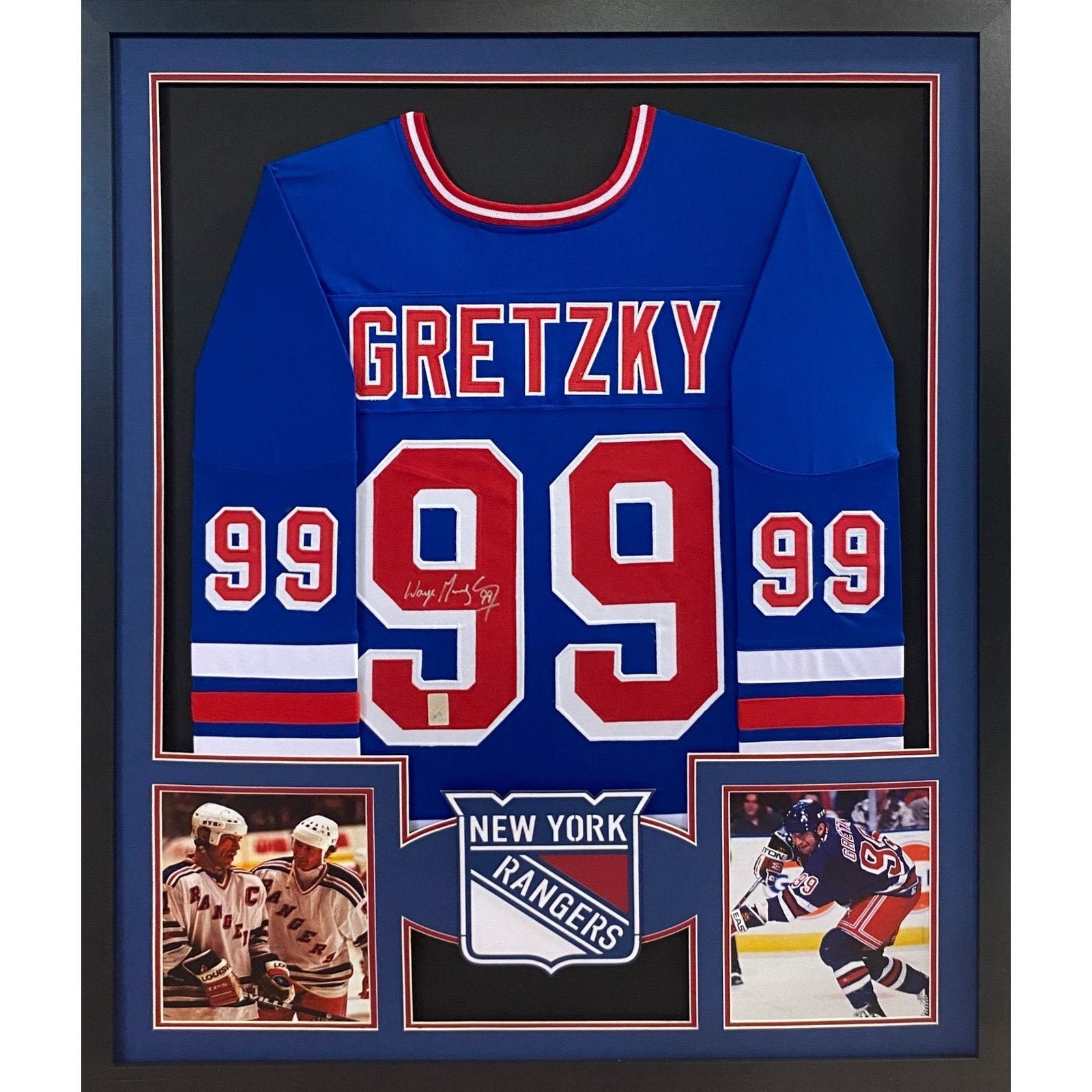 Wayne Gretzky Signed Oilers pro fight strap stat jersey framed