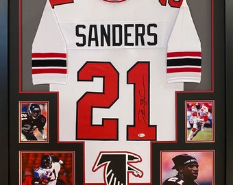 Deion Sanders Framed Signed TB White Falcons Jersey Beckett Autographed