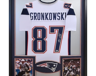 Rob Gronkowski Framed Signed Patriots White Jersey Beckett Autographed