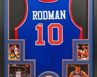 Dennis Rodman Signed Framed Blue Jersey JSA Autographed Detroit Pistons