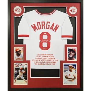 Joe Morgan Signed Framed White Stat Jersey Autographed Cincinnati Reds JSA