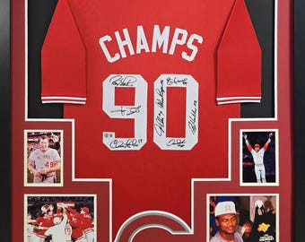 Cincinnati Reds Signed Framed Red Jersey Beckett Autographed 1990 Champions