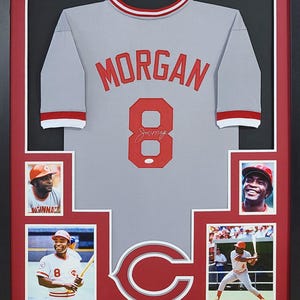 Joe Morgan Signed Framed Grey Jersey Autographed Cincinnati Reds JSA