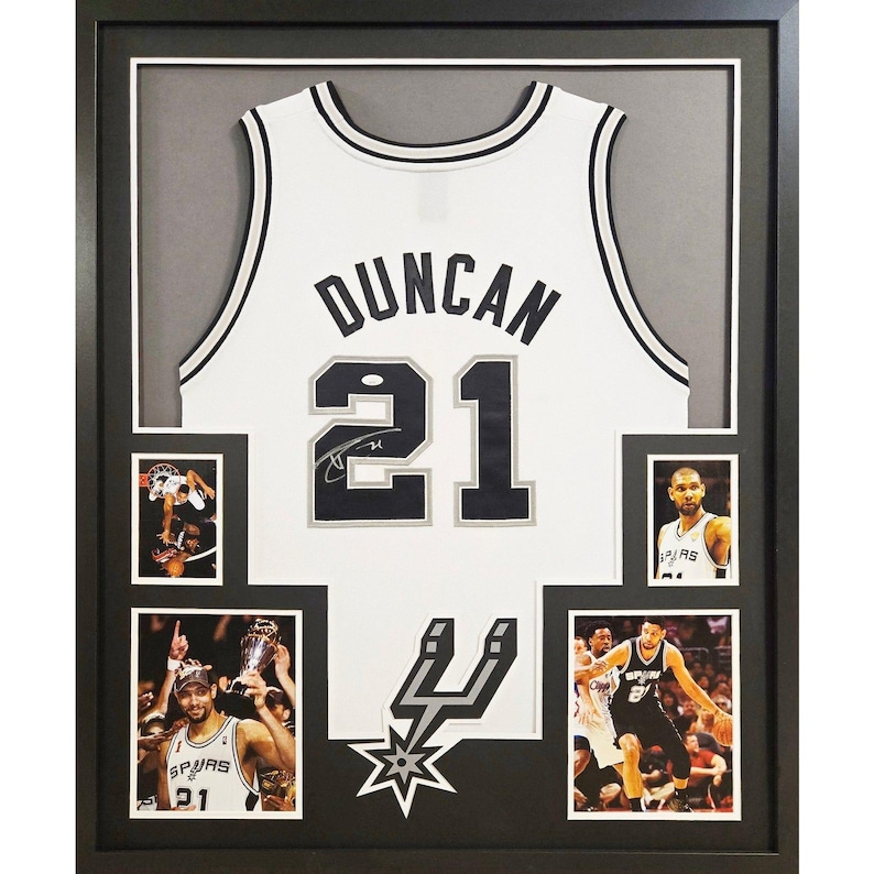 Tim Duncan Signed Framed Black Jersey JSA San Antonio Spurs Autographed