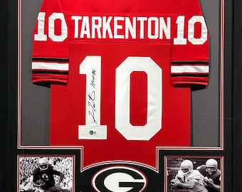 Fran Tarkenton Signed Framed Red Jersey Beckett Autographed Georgia