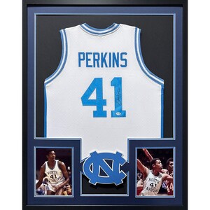 Sam Perkins Signed Framed UNC Jersey Autographed North Carolina JSA