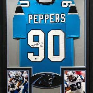 Julius Peppers Signed Blue Framed Jersey Autographed Carolina Panthers JSA