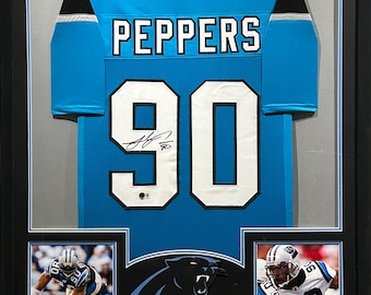 Julius Peppers Signed Blue Framed Jersey Autographed Carolina Panthers JSA