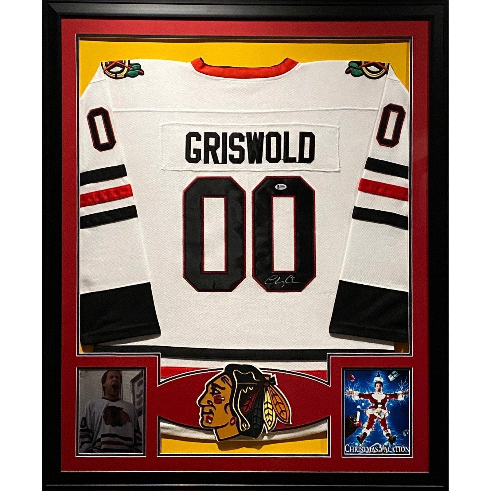 Chevy Chase Signed Griswold Blackhawks Jersey (Beckett COA