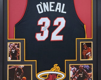 Shaq Framed Signed Black Jersey Miami Heat PSA/DNA Shaquille O'Neal