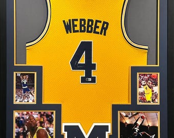 Chris Webber Framed Signed Michigan Jersey JSA Autographed Wolverines