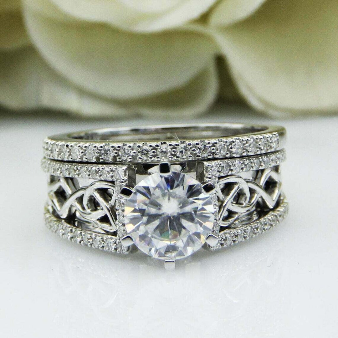 Bridal Wedding Ring Sets 14K White Gold 2.3 Ct Round Cut Etsy
