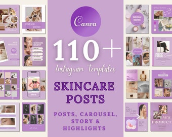 Purple Esthetician & Skincare Instagram Templates, skincare beauty and spa Canva posts, purple skincare kit, IG Feed branding Engagement