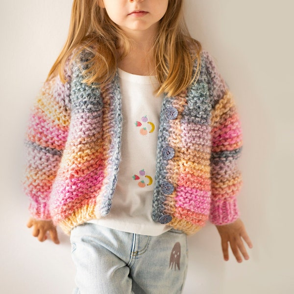 Kid Girl Gradient Rainbow Color Cardigan Sweater