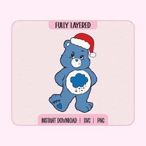 Care bear Grumpy bear chapéu de papai noel em camadas SVG e 300dpi PNG // Natal inverno