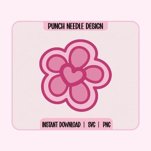 Groovy retro flower punch needle template design SVG, PNG // mug rug coaster design stencil digital download funky 70s