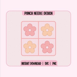 Groovy retro flower square punch needle template design SVG, PNG // mug rug coaster design stencil digital download funky 70s