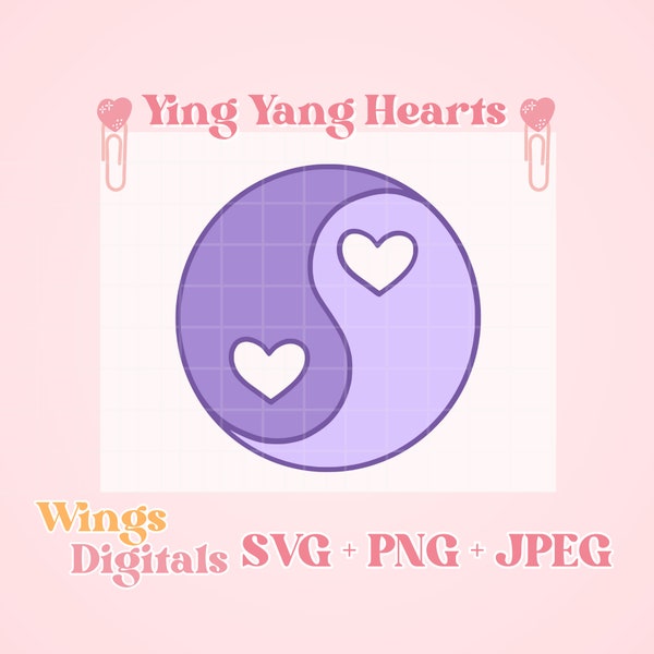 Ying Yang Hearts Punch Needle Template - PNG and SVG mug rug design, wall hanging, keychain, Layered SVG, pdf