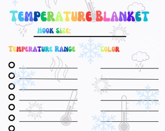 Printable Temperature blanket printable chart printable temperature blanket chart temperature blanket color chart template
