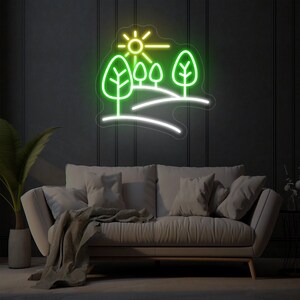 Decorazioni murali con paesaggi forestali, insegna al neon, regalo di Natale, regalo di compleanno, decorazioni per la casa personalizzate, decorazioni per la camera da letto con arte della parete